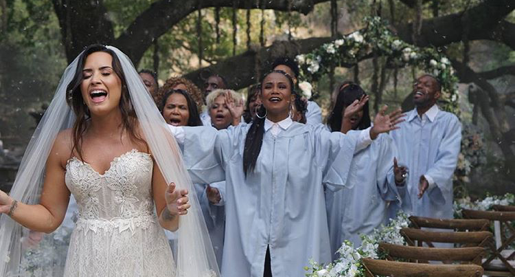 Demi Lovato Lovely In Lazaro Jlm Couture Lazaro Bridal Dress