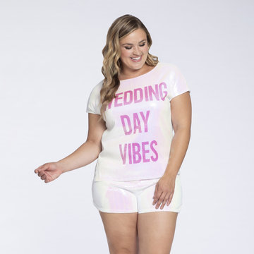 Hologram sequin tee shirt and short set Wedding Day vibes