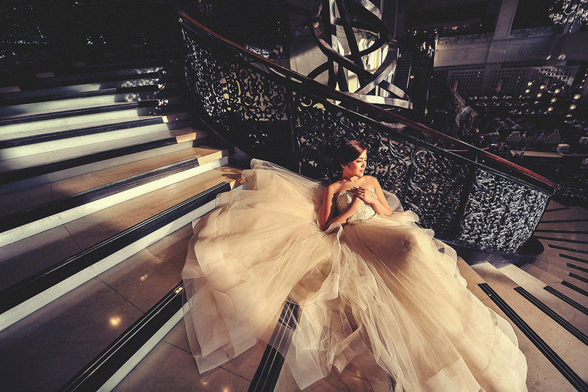 Bride on steps