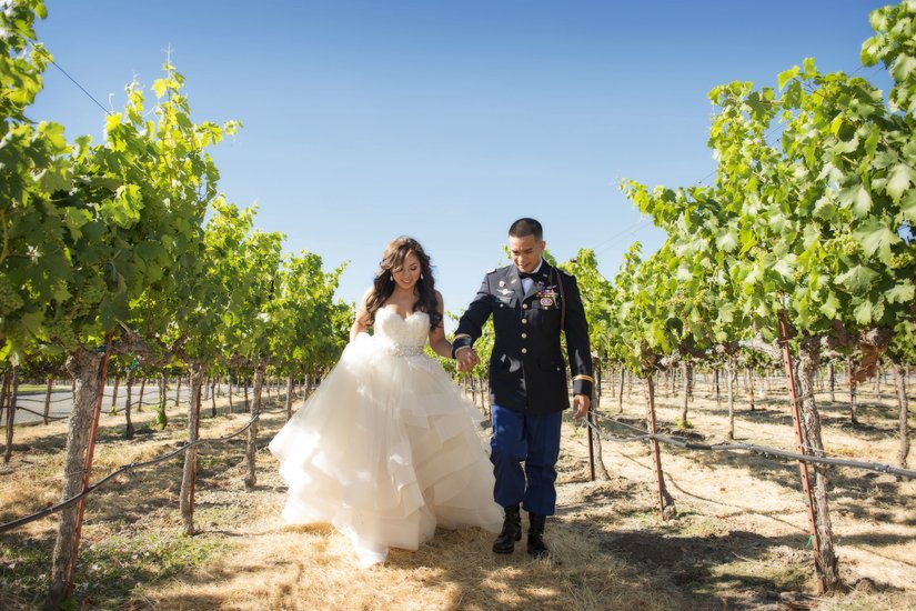 Bride and Groom in winery