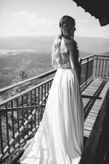 Bride on fire lookout in Whitefish, MT - Joelle Julian Photography