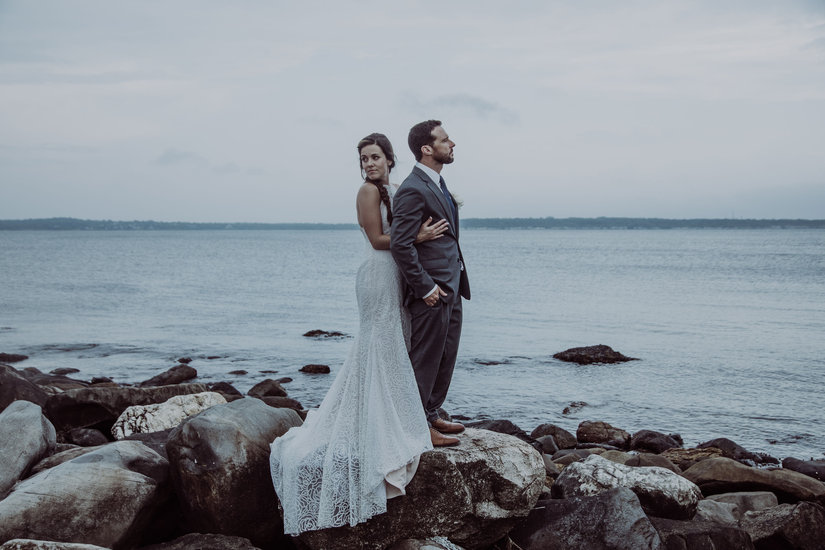 Bride and Groom on rocks