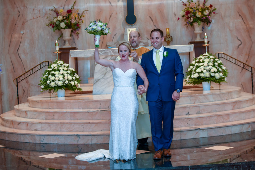 Bride and groom at church 