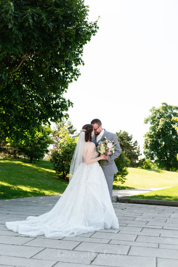 Bride and groom in park