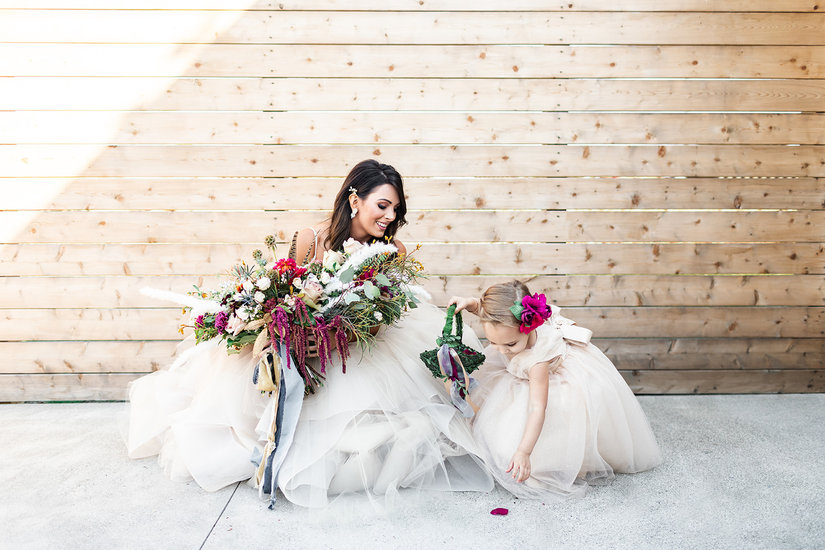 Bride with flower girl