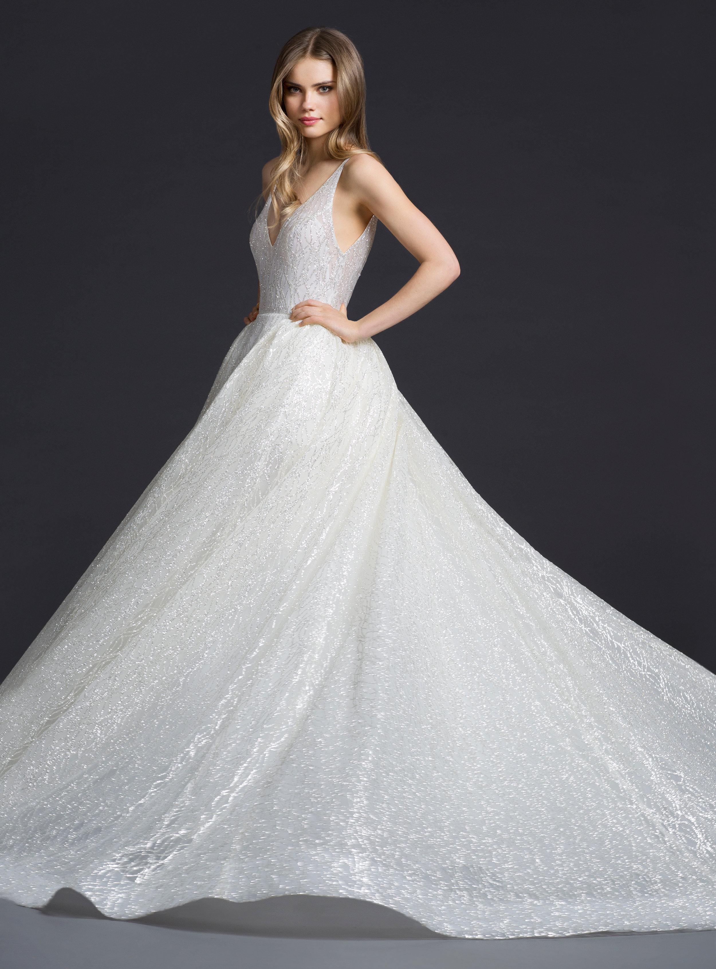 lazaro glitter tulle ball gown