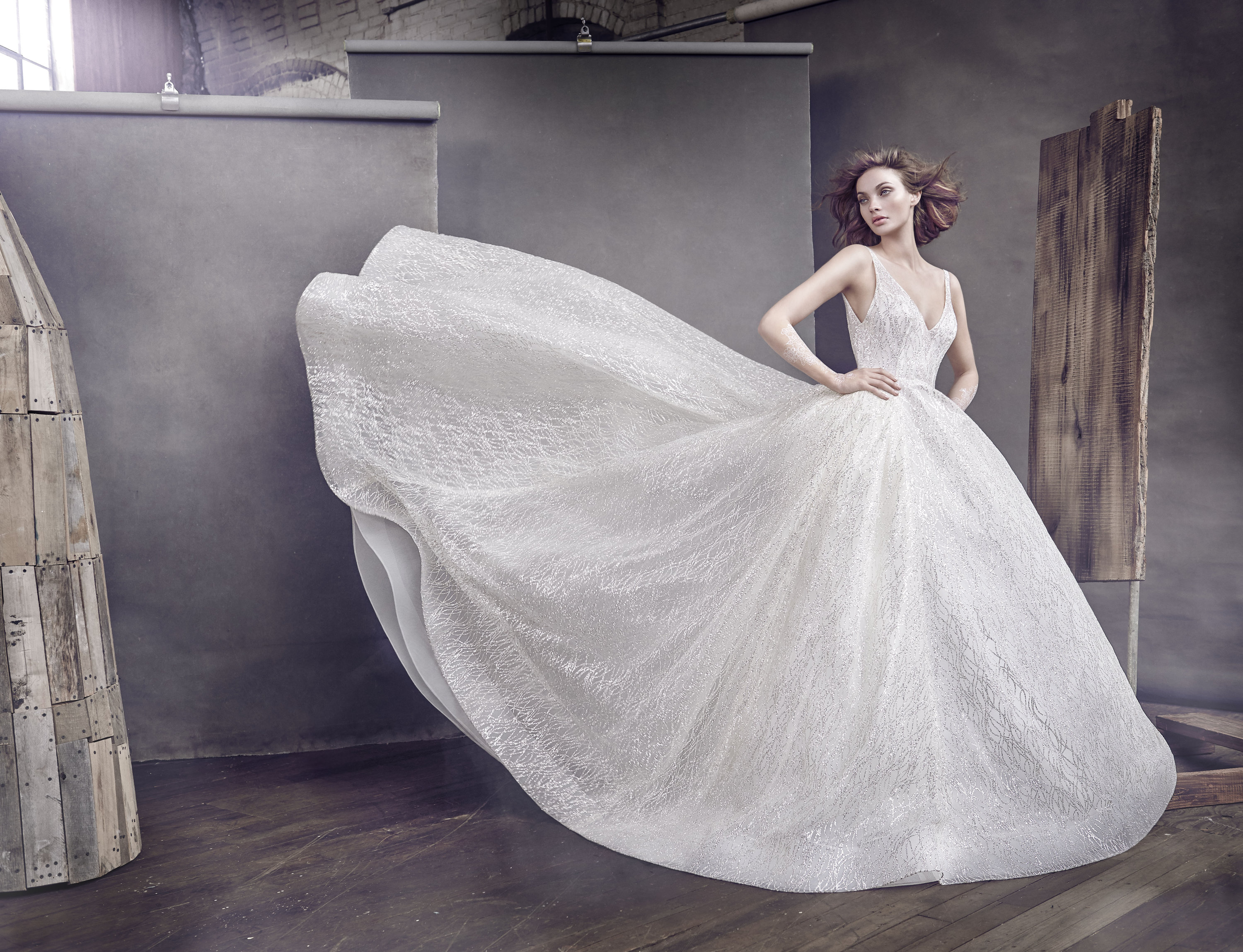 lazaro glitter tulle ball gown