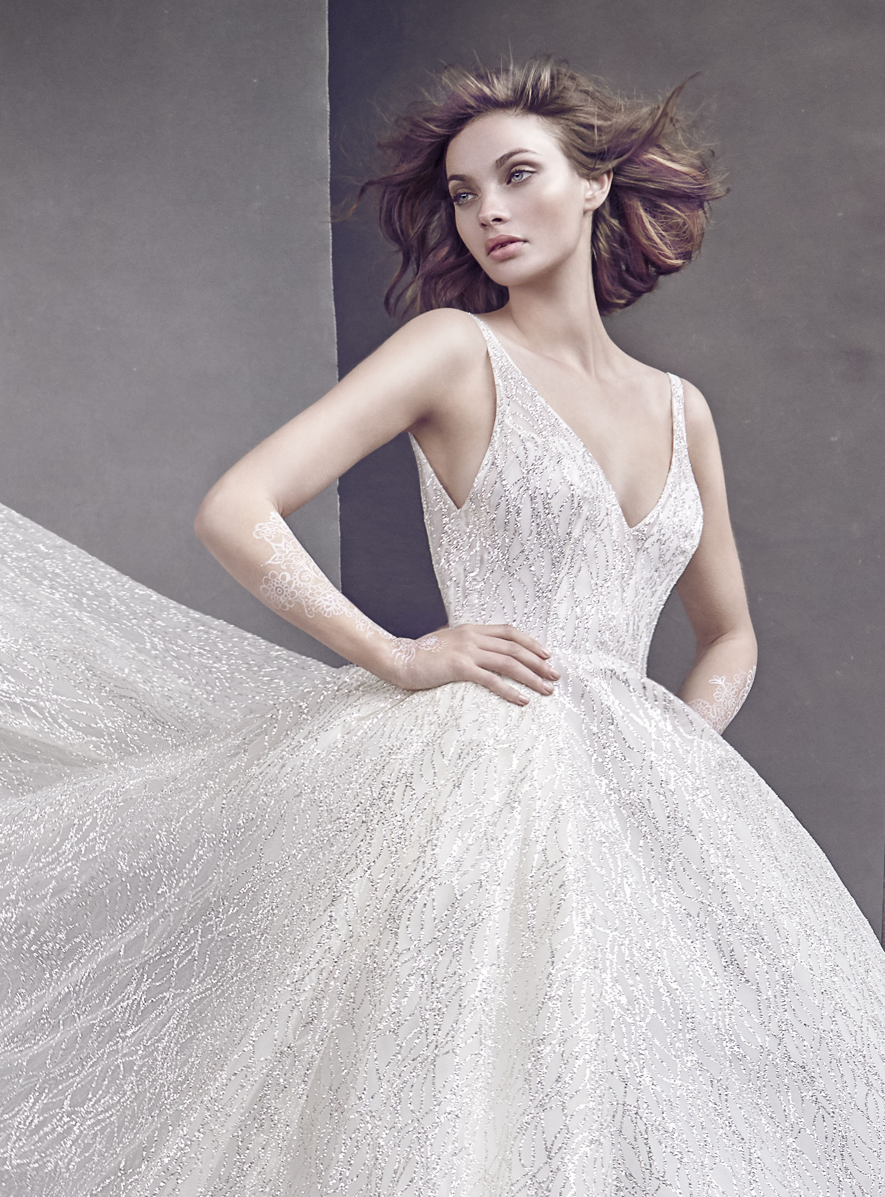 lazaro glitter tulle ball gown