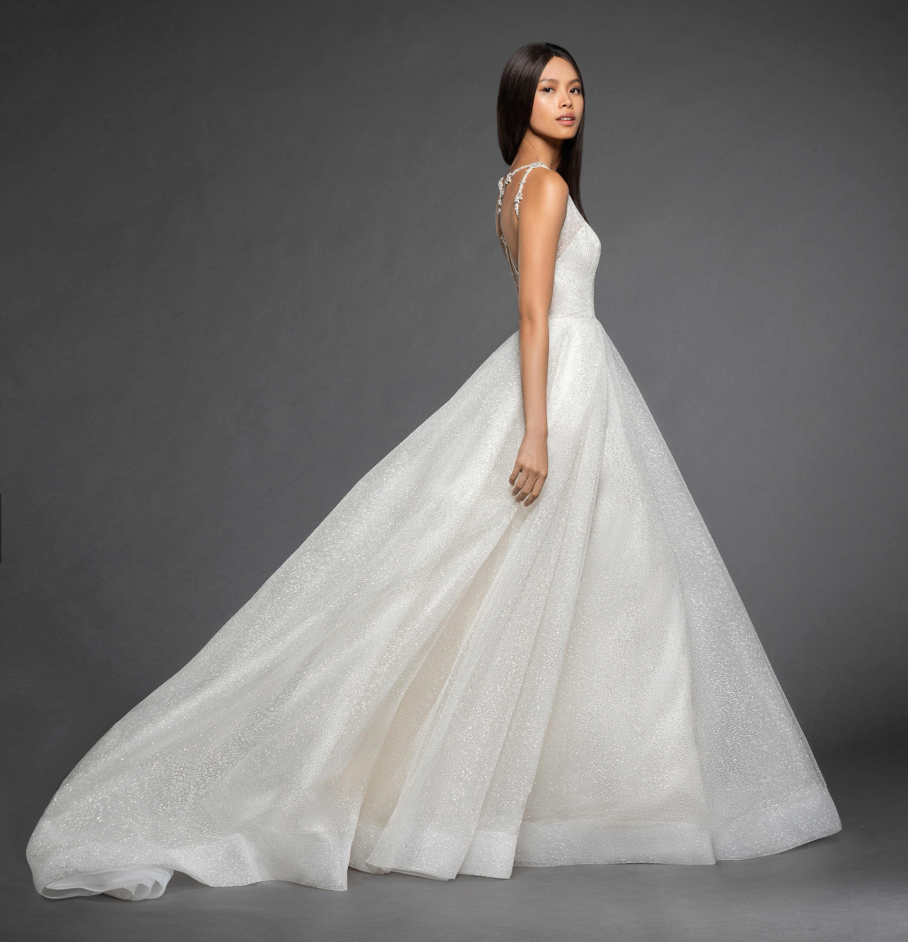 lazaro glitter tulle ball gown